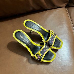 FAB AUTHENTIC LOUIS VUITTON LIKE NEW TAKASHI MURAKAMI MONOGRAM MULES HEELS 35.5